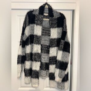 Cotton Candy Check Fuzzy Cardigan